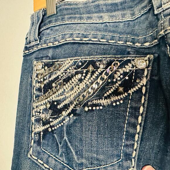 MISS ME Women’s Dark Wash Denim Easy Boot Distressed Flared Jeans Size 28 - Picture 11 of 14